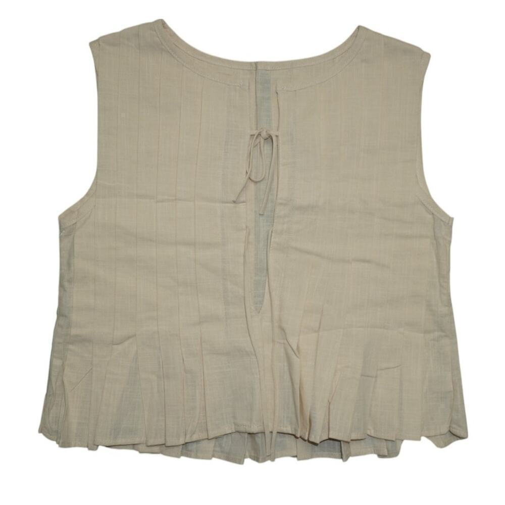 Minimalist Cream Tie-Back Pleated Hem Sleeveless Blouse – Size M